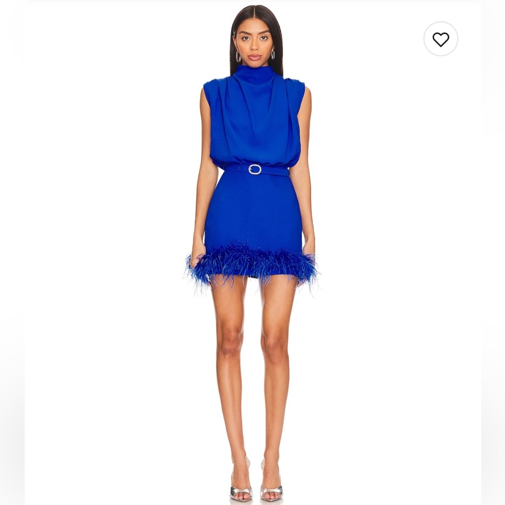 Amanda Uprichard Royal Blue Feather Trim Mini Dress